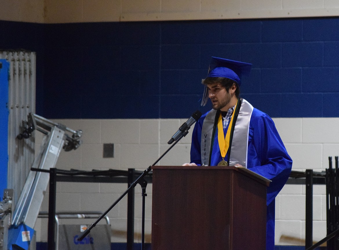 Soap Lake Class of 2024 Valedictorian Anthony Beregovoy speaks during the Soap Lake High School commencement ceremony. Beregovoy encouraged his classmates to follow their dreams while other speakers encouraged the class to make a difference in the world and be the kind of people they look up to.