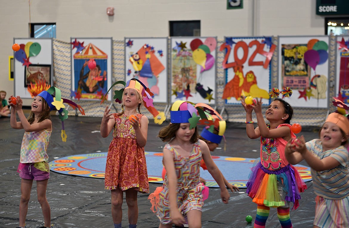 The kindergarten jugglers were a frenzy of balls and flags at the Circus on Friday. (Kelsey Evans/Whitefish Pilot)