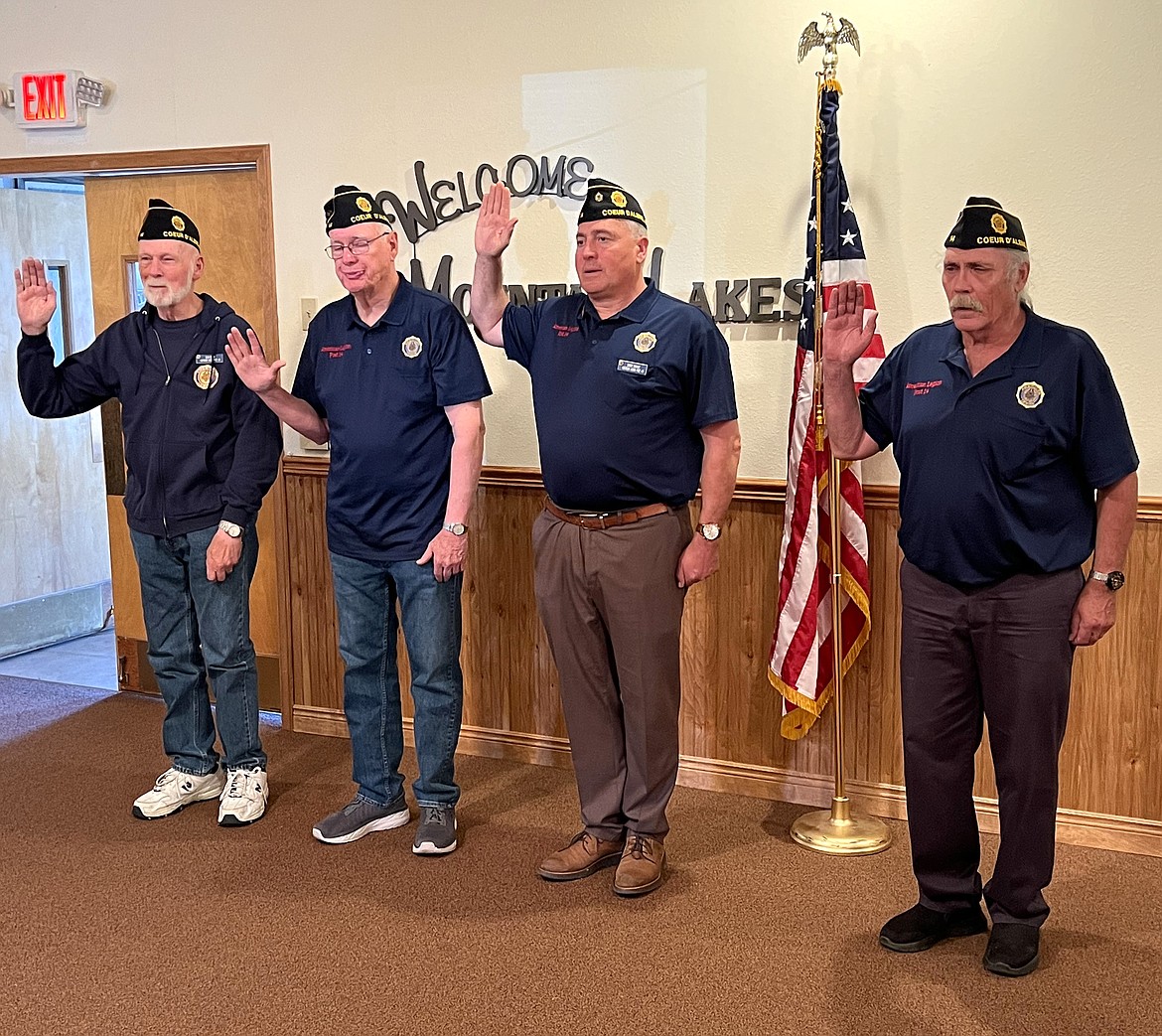 Coeur d'Alene American Legion Post 14 held its annual installation of officers during a ceremony Thursday. From left: Glen Wilson, treasurer; Pat Tatum, vice commander; Damon Darakjy, commander; and Mike Rod, sergeant at arms.