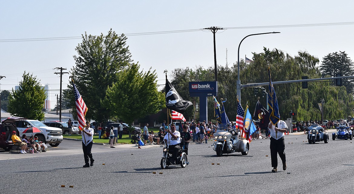 Veterans march at the head of a long line of 2023 Othello Independence Day parade entrants, leading the procession down Main Street. This year’s parade is still taking registrants and will start at 10 a.m. July 4.