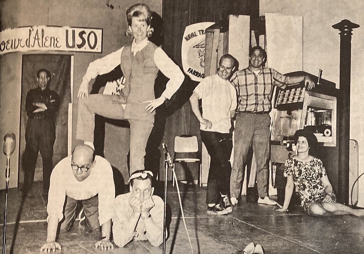 Valleda Woodhall steps on Doug Ward, left, and Bob McLeod in April 1969 while choreographing dance steps for the play, “The Fighting '40s.”