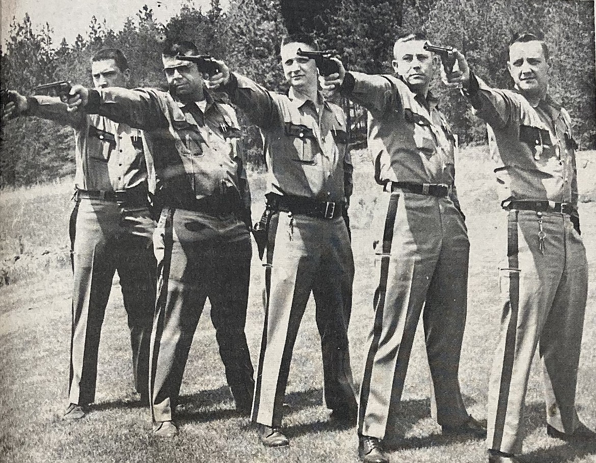 The Coeur d’Alene PD team finished third at the 1964 state police shoot competition. Pictured from left: Robert Nuttleman, Con Gissel, Sgt. Roy Gant, Steve Schauer and Clint Merrick.