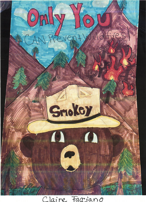 Dalton Elementary fourth grader Claire Facciano's winning poster art for the National Garden Clubs, Inc. Smokey Bear and Woodsy Owl Poster Contest.