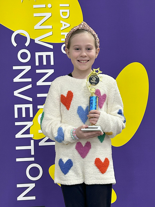 Bryan Elementary School fifth grader Nora Owen won second place for her "Perfect Fit: Safety Seat System" invention at the Invention Convention U.S. Nationals. She is seen here at an Invent Idaho event earlier this year.