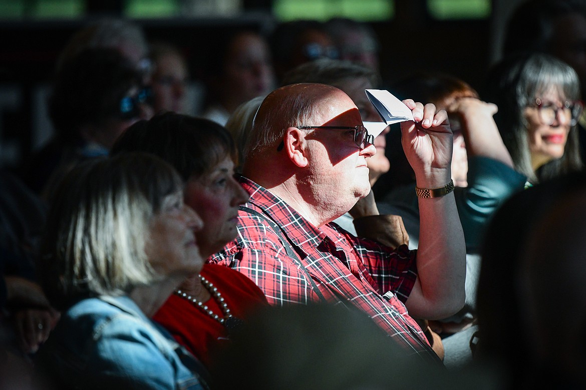 Attendees listen during a Save America Rally with Republican U.S. Senate candidate Tim Sheehy and former congresswoman and 2020 presidential candidate Tulsi Gabbard at Snowline Acres in Kalispell on Thursday, June 13. (Casey Kreider/Daily Inter Lake)