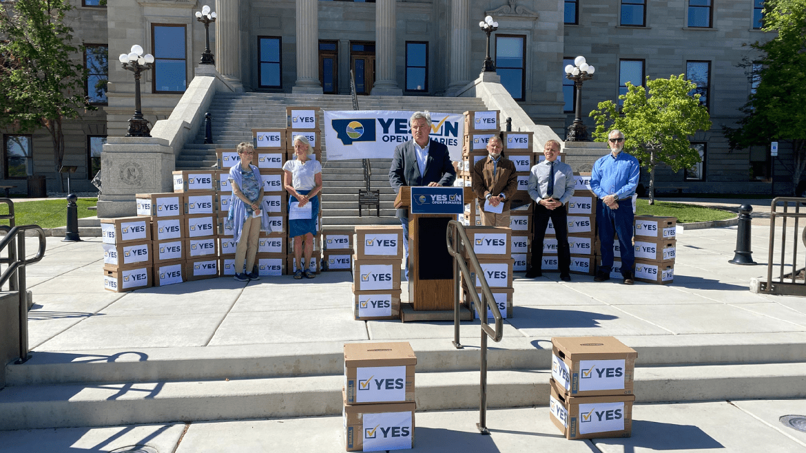 Former state lawmaker Frank Garner speaks during an event at the state Capitol Wednesday, June 12, where the backers of constitutional initiatives CI-126 and CI-127 announced they believe they have collected enough signatures to qualify both measures for the fall 2024 ballot.(Eric Dietrich/Montana Free Press)