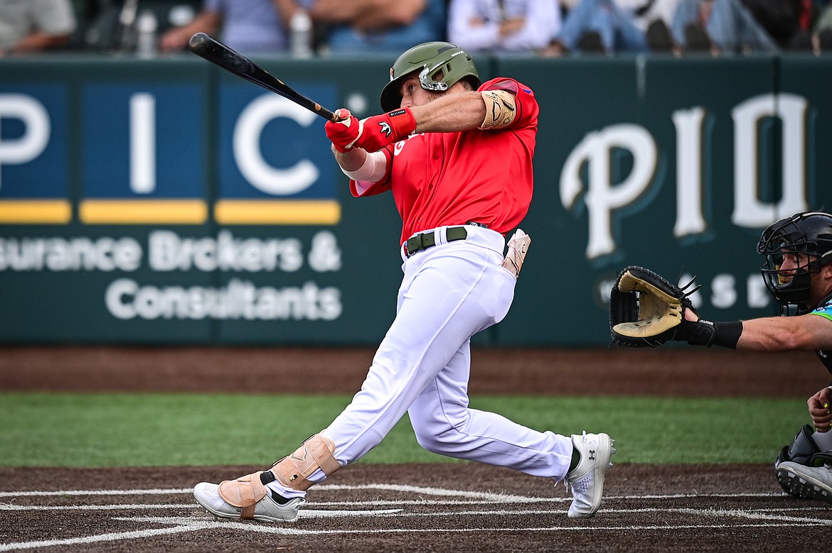 Glacier's Ajay Szcepkowski (24) at bat against the Idaho Falls Chukars at Glacier Bank Park on Friday, June 14. (Casey Kreider/Daily Inter Lake)