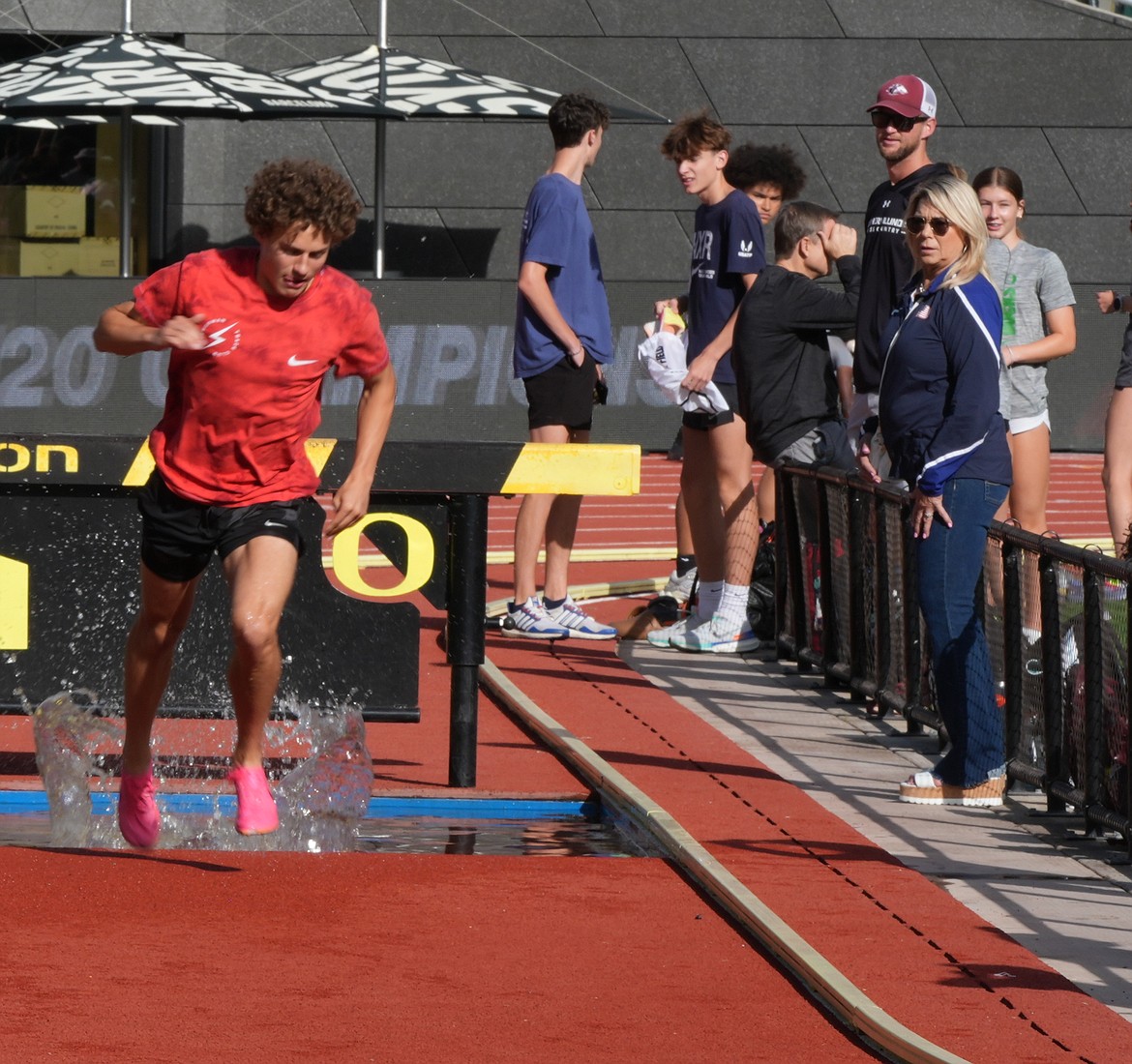 Photo by GEORGE ROHLINGER
Kyle Rohlinger, a rising senior at Coeur d'Alene High, practices his jumps for the boys 2,000-meter steeplechase on Wednesday at Hayward Field in Eugene, Ore.