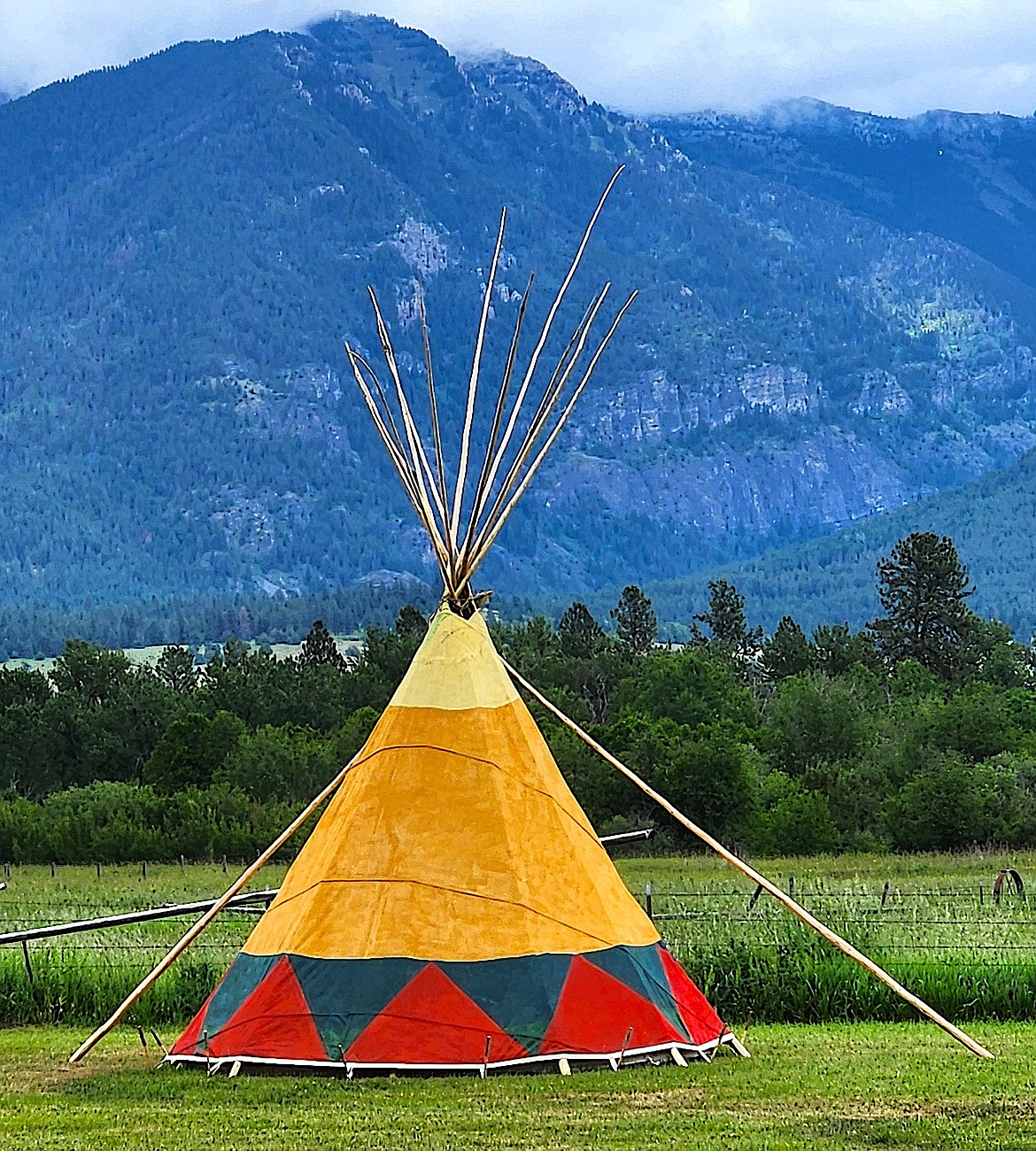 A teepee set up at Fort Connah looks remarkably like it may have in the 1840s when the fort was a trading post for beads, cloth, pemmican, food, and furs. (Berl Tiskus/Leader)