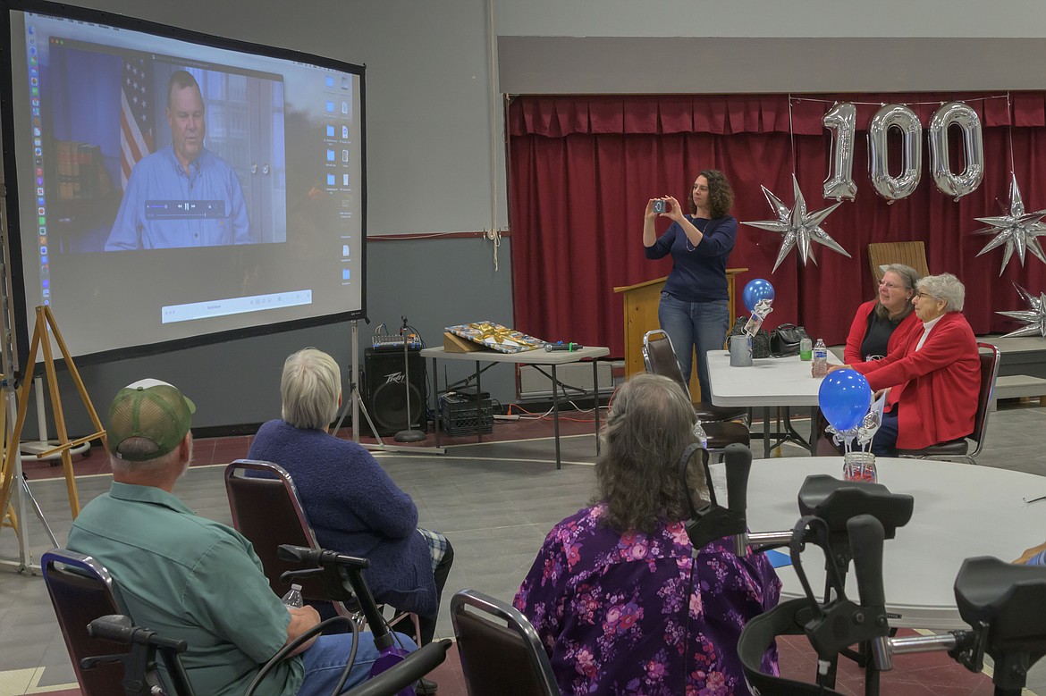 Sen. Jon Tester recorded a personal video to Betty Meyer wishing her a happy 100th birthday. (Tracy Scott/Valley Press)