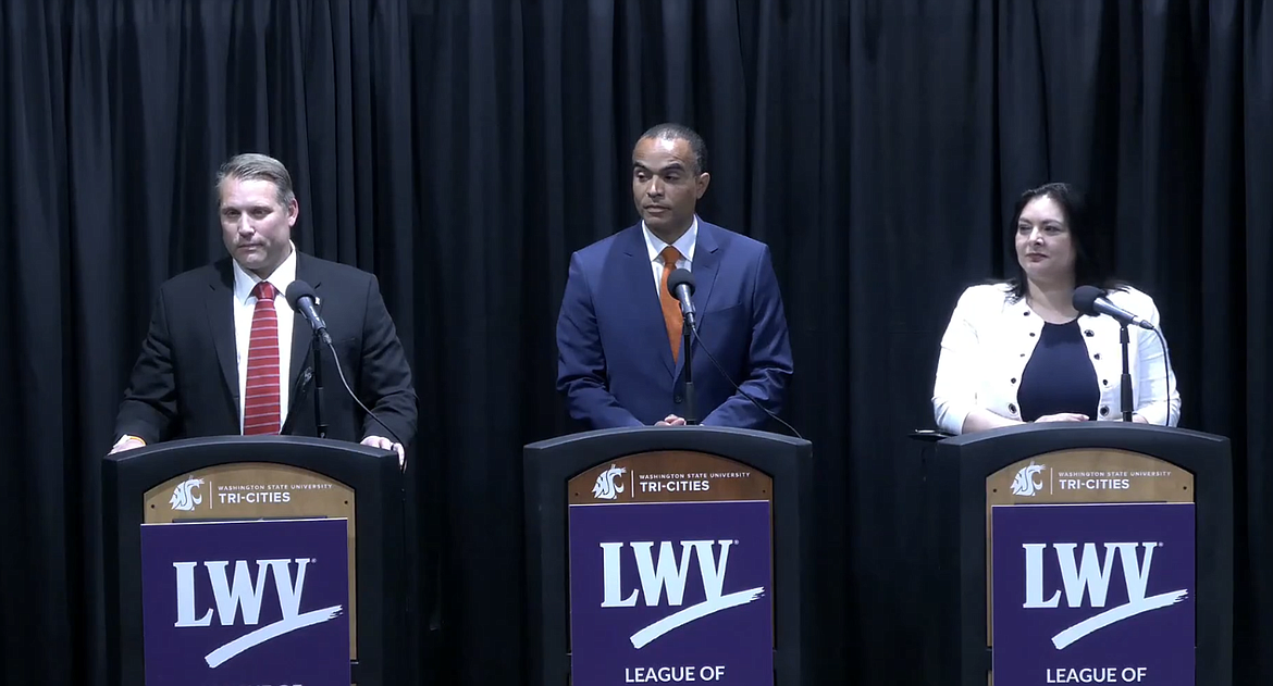 From left to right: Washington Attorney General candidates Pete Serrano, Nick Brown and Manka Dhingra. The three participated in a candidate forum at WSU in the Tri-Cities to explore their views on various issues.