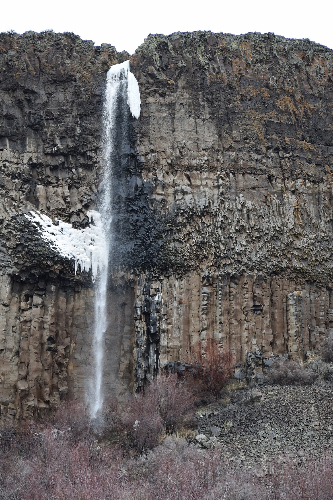 A waterfall in the Moses Coulee area north of Ephrata. The waterfall pours over some of the Columbia Basin’s well-known basalt rock formations.