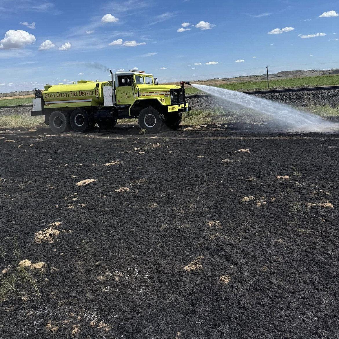 Grant County Fire District 13 personnel make short work of a brush fire southwest of Ephrata Wednesday afternoon.