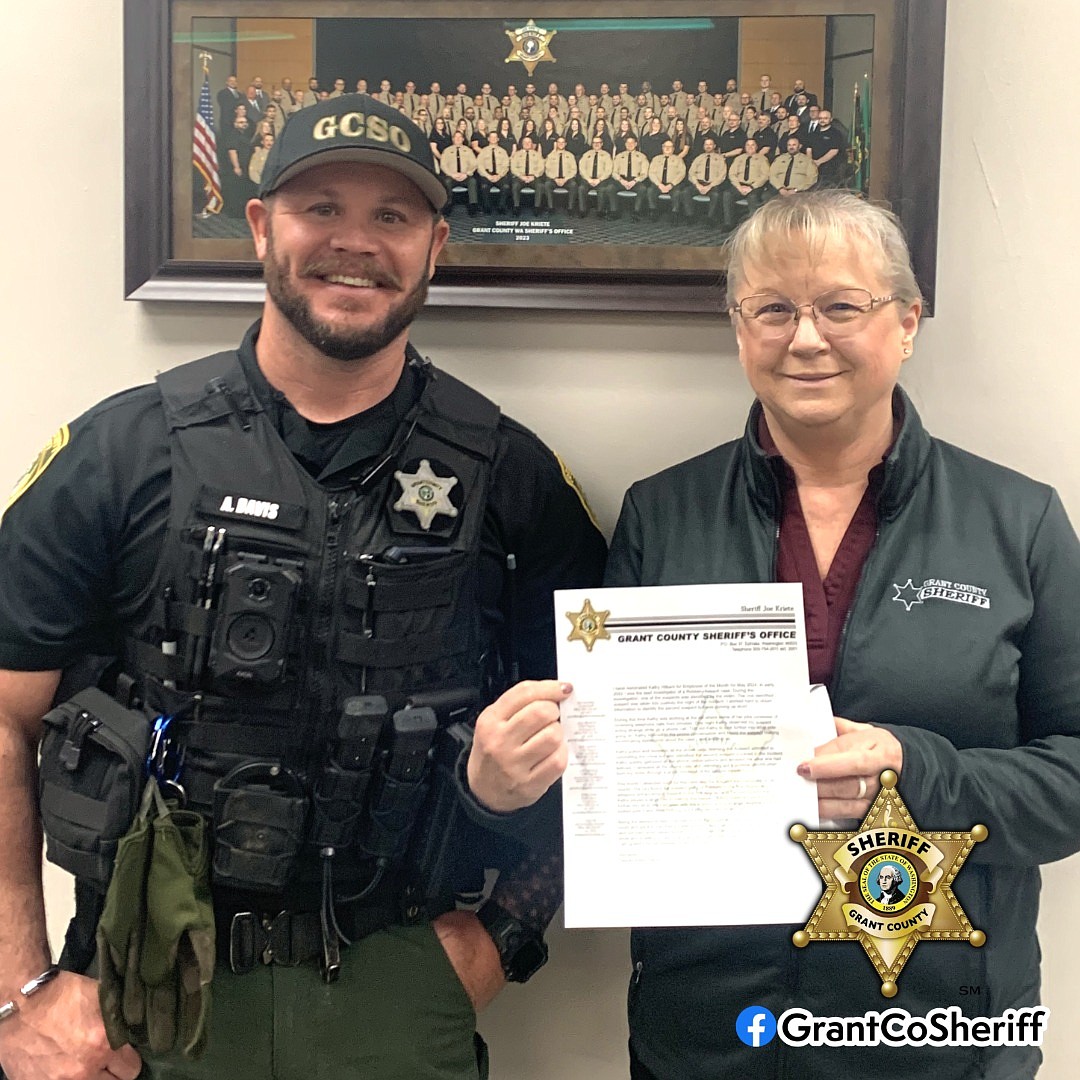 Grant County Sheriff’s Office Records Specialist Kathy Hilliard was honored as Employee of the Month for May 2024. She was nominated by Deputy Adam Davis for her assistance with an investigation that went above and beyond her usual duties.