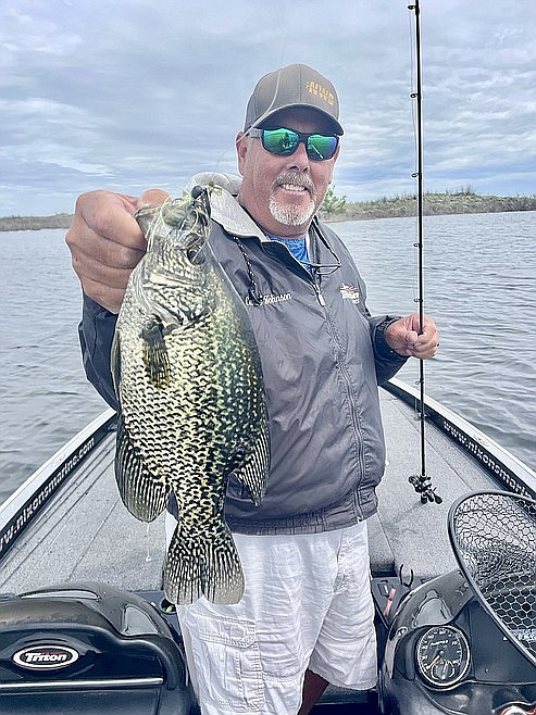 Curt Johnson, from Yakima, caught this jumbo Potholes Reservoir crappie on a chatterbait while fishing the sand dunes for bass earlier this month. Pete Fisher of the MarDon Resort has said fishing is good and improving on the various lakes in and around Grant County.