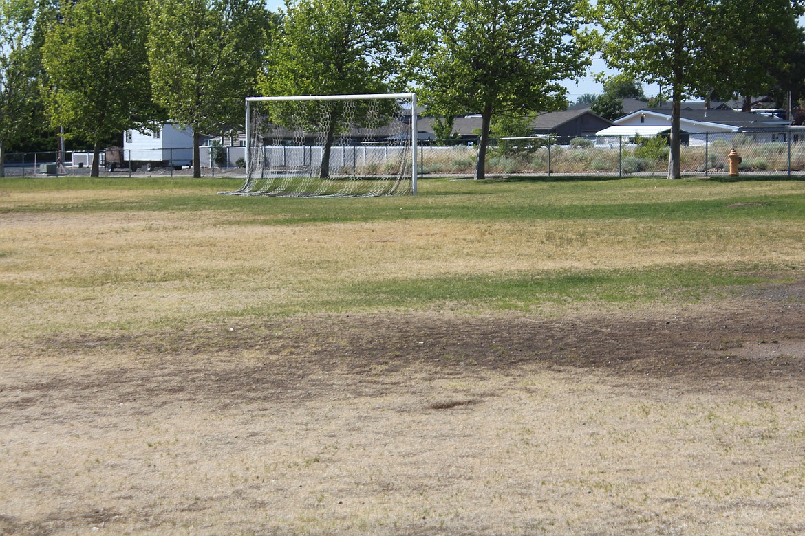 The playfield at Sage Point Elementary, which Moses Lake School District officials said costs about $43,000 to water from January 2022 to May 2024. Use of MLSD facilities for non-district activities may be curtailed as district officials look for ways to save money in the face of a financial shortfall.