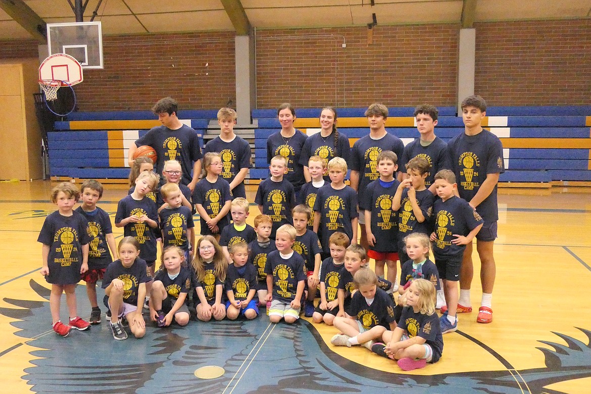 The 2024 K-2 class from the Thompson Falls Basketball Camp last week in T Falls.  (Chuck Bandel/VP-MI)