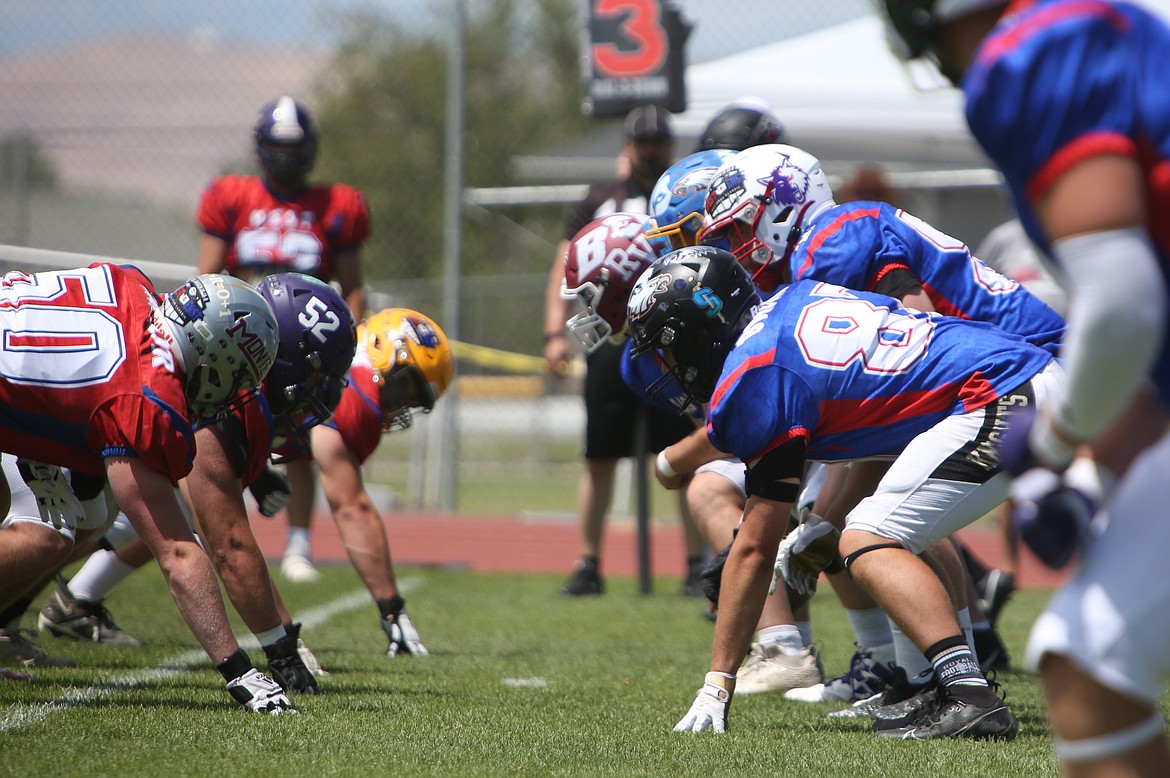 Royal tight end Bennett Brown (87) gets set at the end of the line during Saturday’s Earl Barden Classic in Yakima.