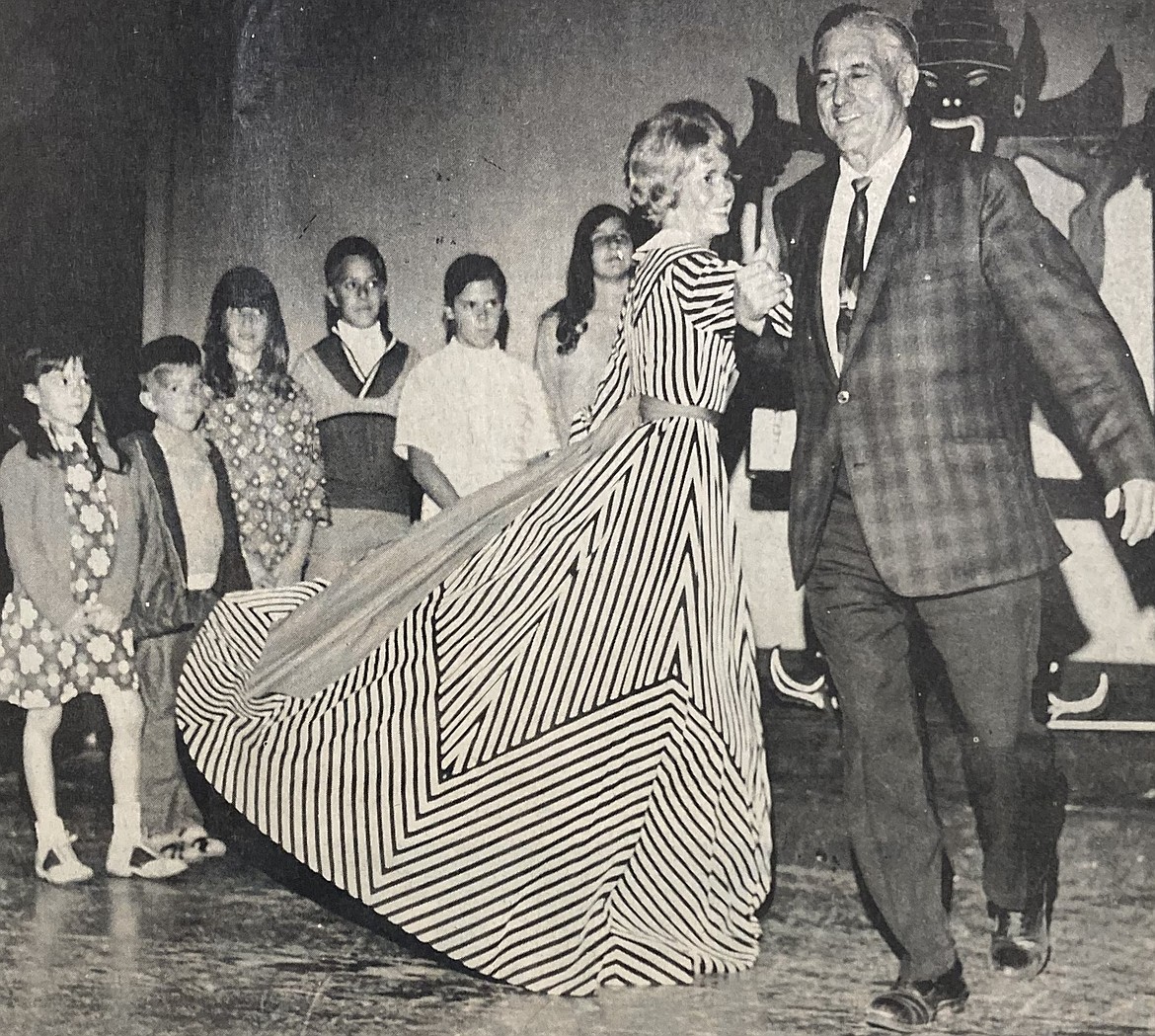 Mayor Larry Gardner twirls lead actress Valleda Woodhall before the gala opening of the 1969 Coeur d’Alene Summer Theatre season.