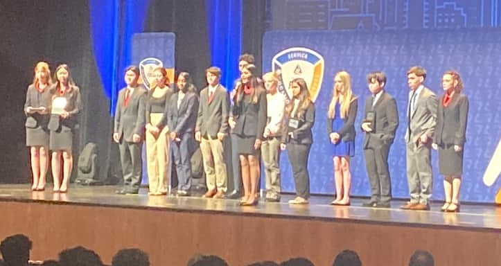 Ephrata FBLA students accept awards onstage in Spokane earlier this year.