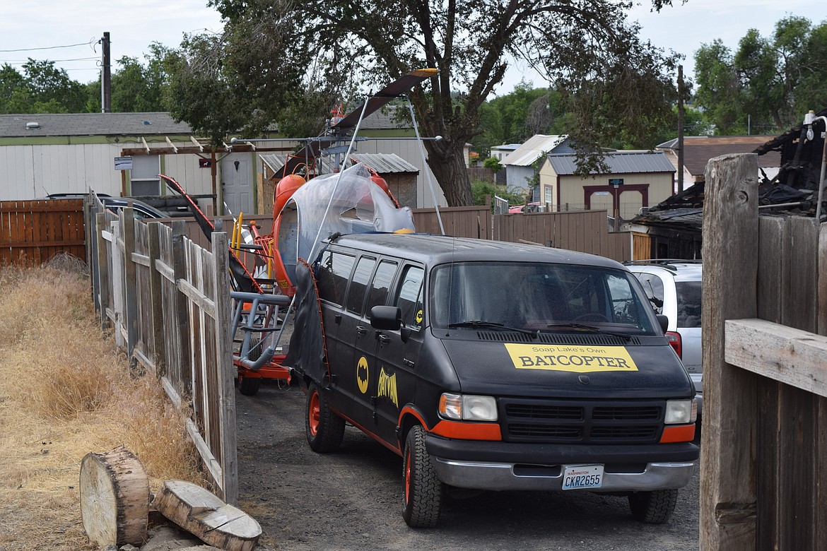 The Batcopter replica, inspired by the 1960s “Batman” TV series, operated by Gary White was damaged in the fire that took White’s home. He said the bubble at the front of the craft would need to be replaced and would cost thousands of dollars.