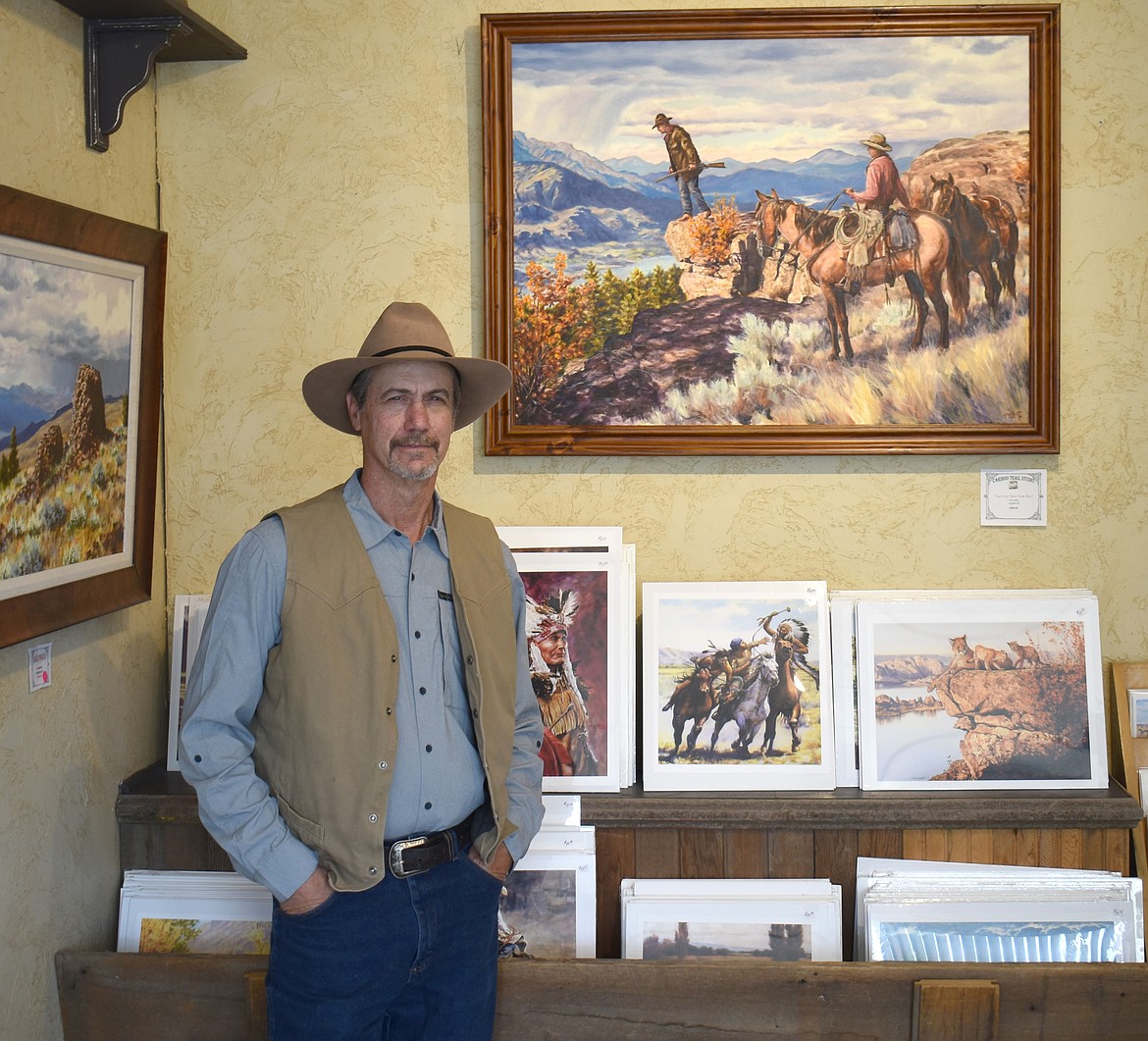 Don Nutt stands in front of some of his paintings at Cariboo Trail Studio. Nutt, a lifelong resident of Coulee City, has been selling paintings for 50 years and painting full time for about 18.