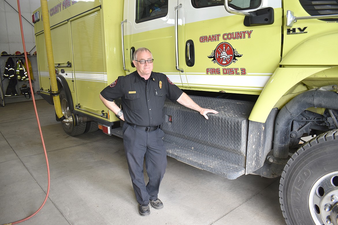 Grant County Fire District 3 Chief Tony Leibelt stands in the firehouse at George where he’s served since 1988.