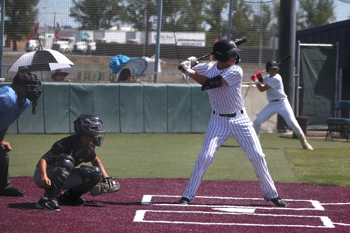 Central Washington Sixers center fielder Kolby Lyons waits for a pitch against RSP Baseball 16U Friday at Big Bend Community College.