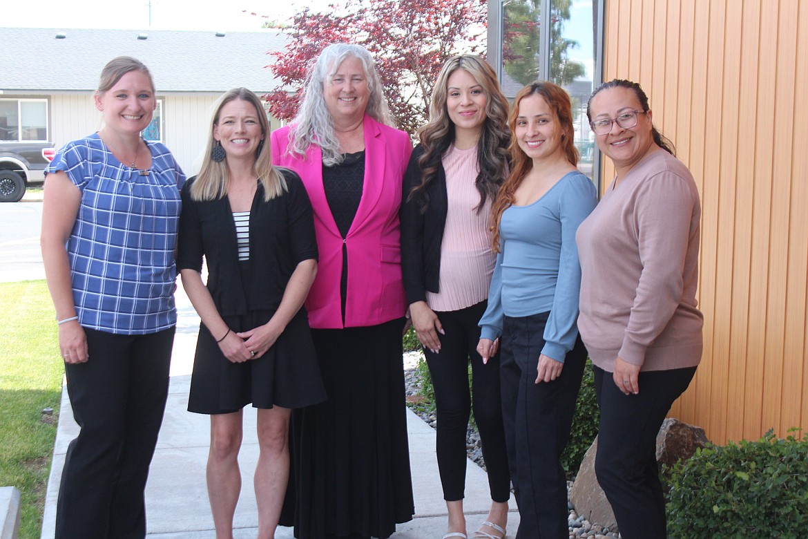 Retiring Quincy City Clerk-Finance Director Nancy Schanze said she couldn’t have done the job without her very talented staff. From left, Stephanie Boorman, Justine Schwint, Schanze, Esmeralda Penado, Yolanda Orozco and Laura Camacho.