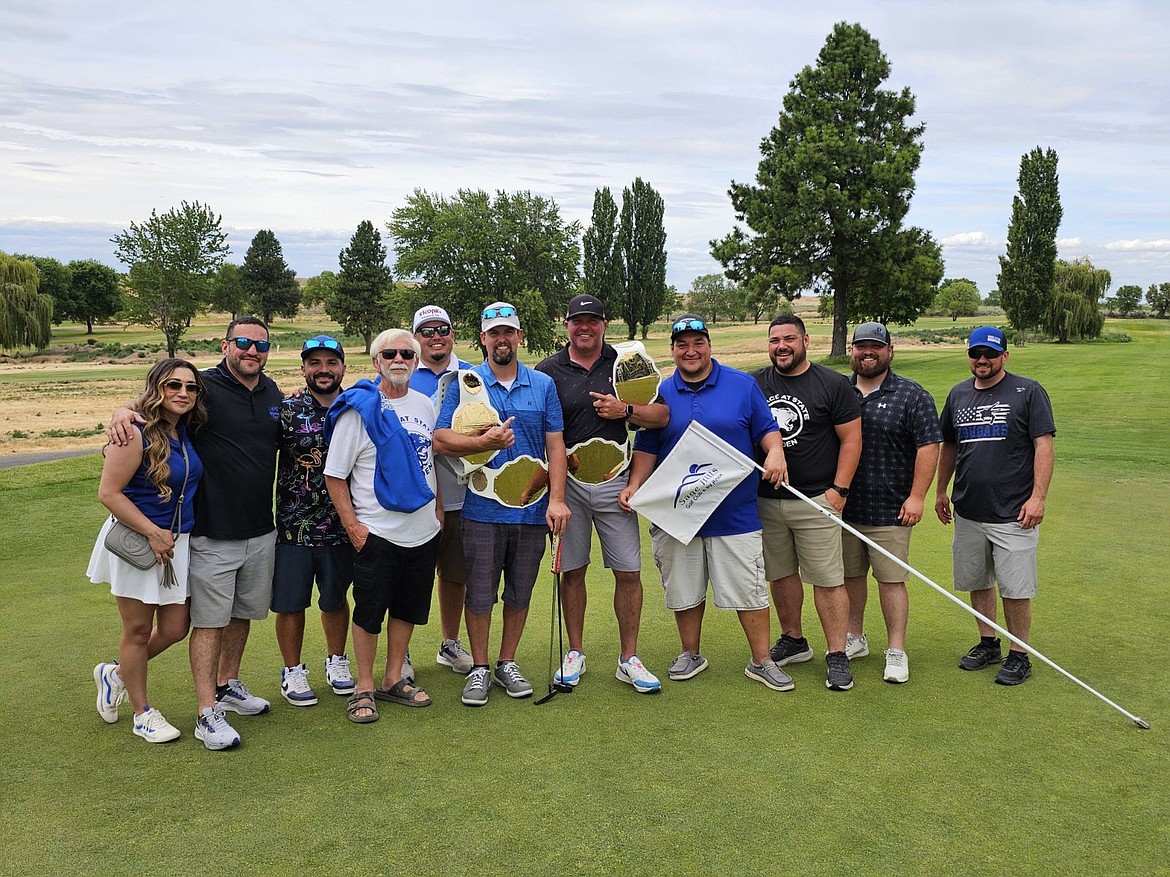 The Basin Bombers, comprised of Rett Watkins, Travis Mohs, Mark Schutte and Angel Garza, won Saturday’s Please Hit Straight golf tournament at the Sage Hills Golf Club. The tournament raised money for the Warden High School wrestling program.