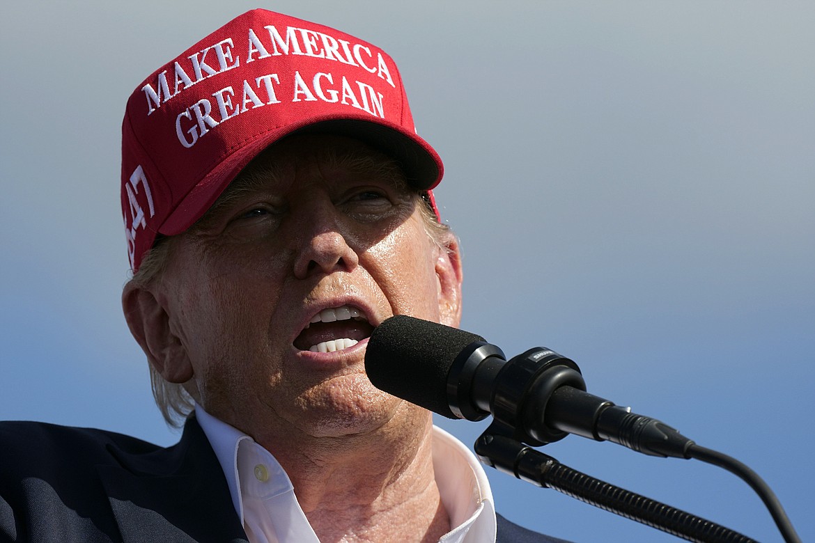 Republican presidential candidate former President Donald Trump speaks at a campaign rally in Chesapeake, Va., Friday, June 28, 2024. (AP Photo/Steve Helber)