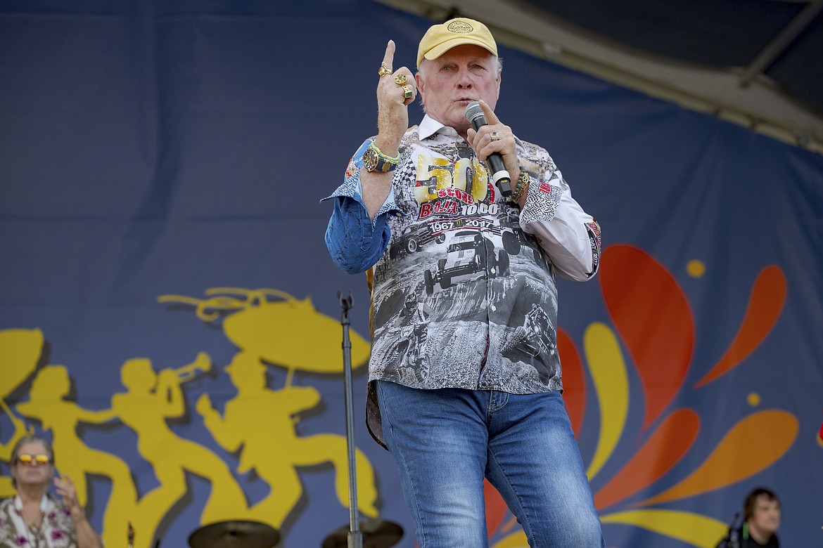 Mike Love leads the Beach Boys at the New Orleans Jazz and Heritage Festival in New Orleans, Thursday, April 25, 2024. (AP Photo/Matthew Hinton)