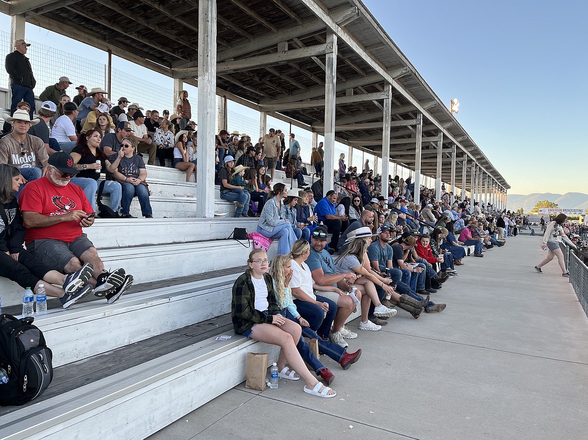 Grandstands at the Polson Fairgrounds were brimming with spectators Friday night during round one of the Mission Mountain Rodeo. (Kristi Niemeyer/Leader)