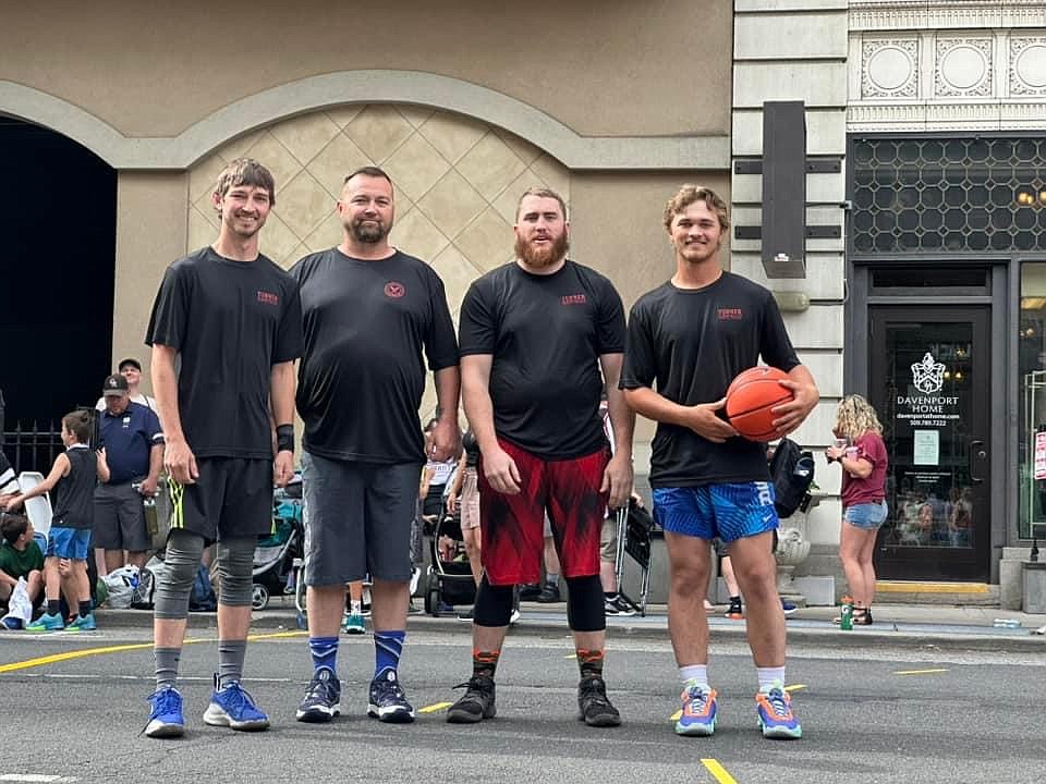 From left, Bonners Ferry's Shane Banning, Jesse Banning, Keith Coulson and Teigan Banning of The Outta Shapers went 3-2 overall in the family male bracket at Hoopfest this past weekend.