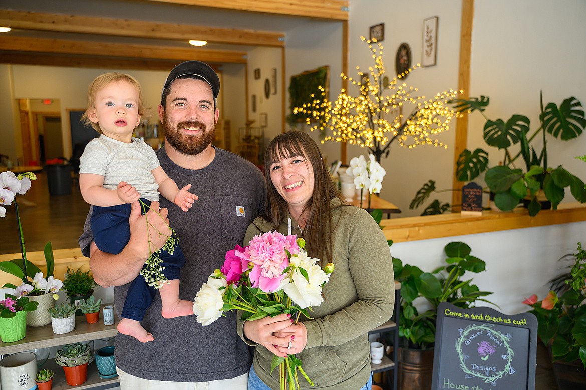 Josh, Ben and Alyx Wieringa at the new Glacier Floral Designs shop on Nucleus Avenue.