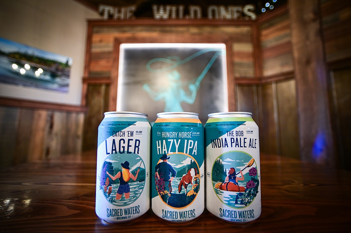 Sacred Waters Brewing Company's Catch 'Em Lager, Hungry Horse Hazy IPA and The Bob India Pale Ale on Wednesday, July 3. (Casey Kreider/Daily Inter Lake)