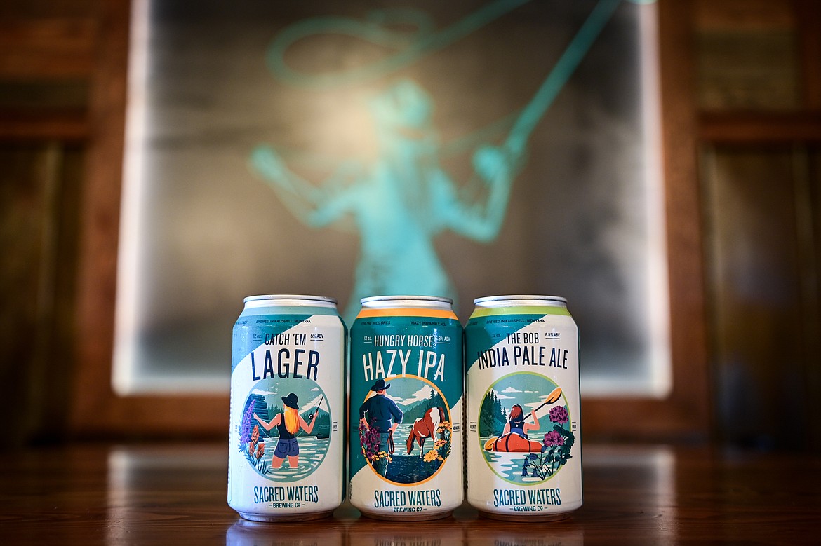 Sacred Waters Brewing Company's Catch 'Em Lager, Hungry Horse Hazy IPA and The Bob India Pale Ale on Wednesday, July 3. (Casey Kreider/Daily Inter Lake)