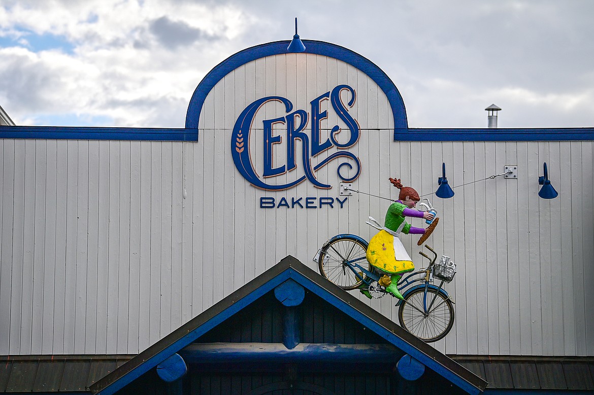 Artist Kayz Lynn's sculpture atop Ceres Bakery in Kalispell on Wednesday, July 3. (Casey Kreider/Daily Inter Lake)