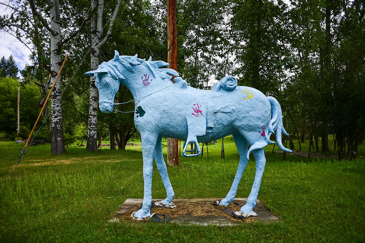 A horse sculpture by Kayz Lynn in her front yard in Kalispell on Wednesday, July 3. (Casey Kreider/Daily Inter Lake)