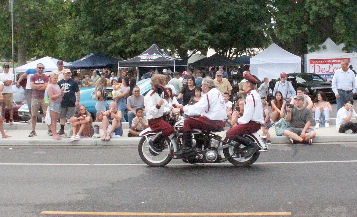 The Seattle Cossacks motorcycle drill team awes the crowd at Royal City’s Summerfest in 2022. The Cossacks will return Saturday for this year’s festival.