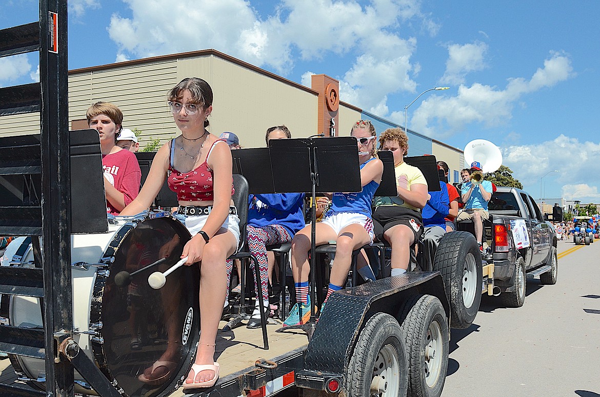 Polson High School band played a spirited assortment of patriotic tunes during the Independence Day parade. (Kristi Niemeyer/Leader)