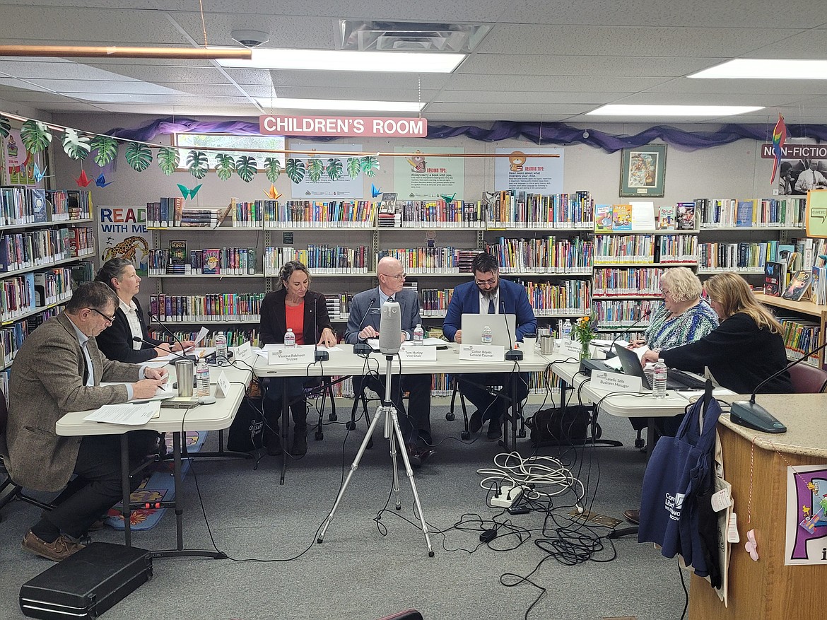 Trustees of the Community Library Network hold their annual meeting in June at the Harrison Library. 
From left: Tim Plass, Rachelle Ottosen, Vanessa Robinson, Tom Hanley, Colton Boyles, Lindsey Miller-Escarfuller and Janelle Sells.