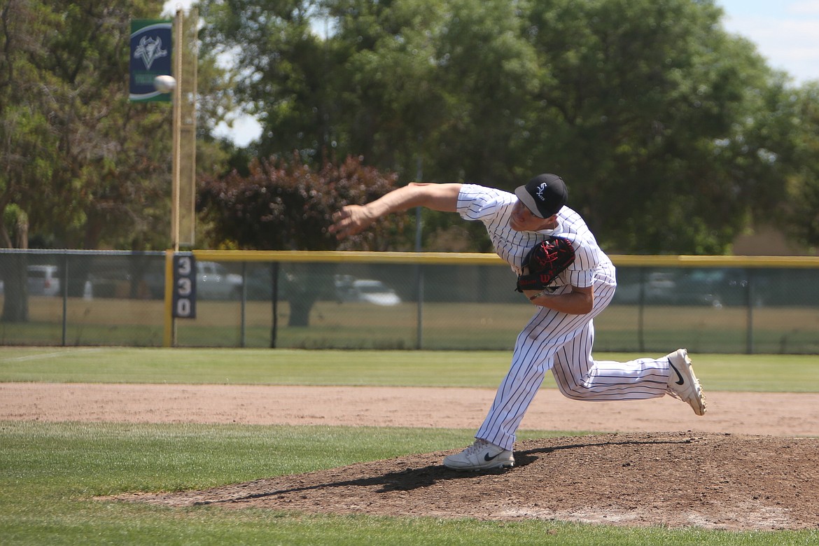 Central Washington Sixers pitcher Bodie Yale pitches during a June 28 game in Moses Lake. Yale recorded 10 strikeouts in five innings during the semifinal round of the CWU Summer Series.