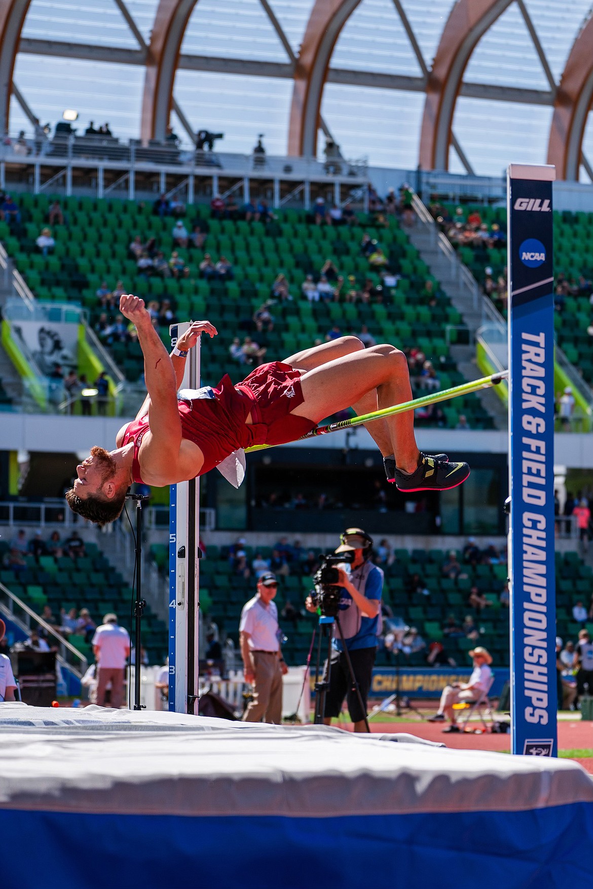 Lee Walburn clears the high jump at the NCAA Championships in Eugene, Oregon last month. (Photo provided)