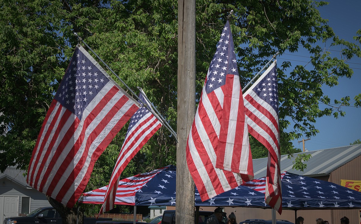 The American Flag fly over the VFW's free barbecue at Fred Young Park in Plains. (Tracy Scott/Valley Press)