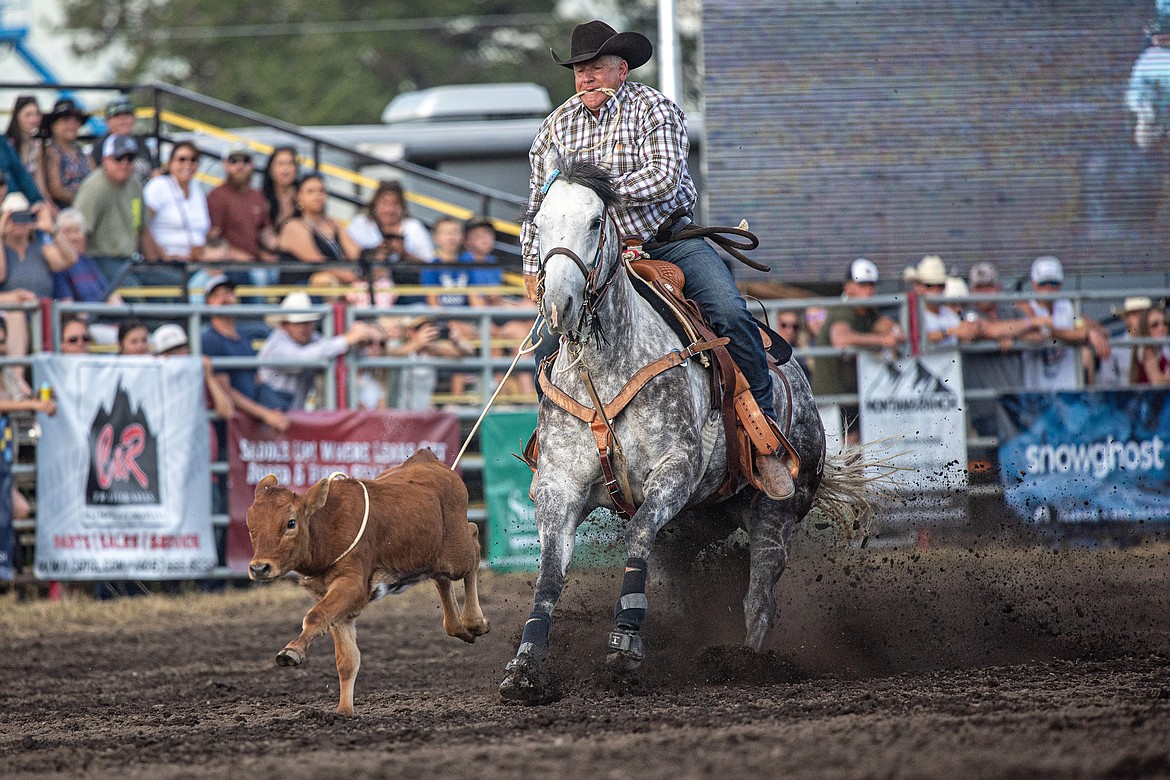 Tim Bagnell of Polson ropes in the Bigfork Rodeo Friday. (Avery Howe/Bigfork Eagle)