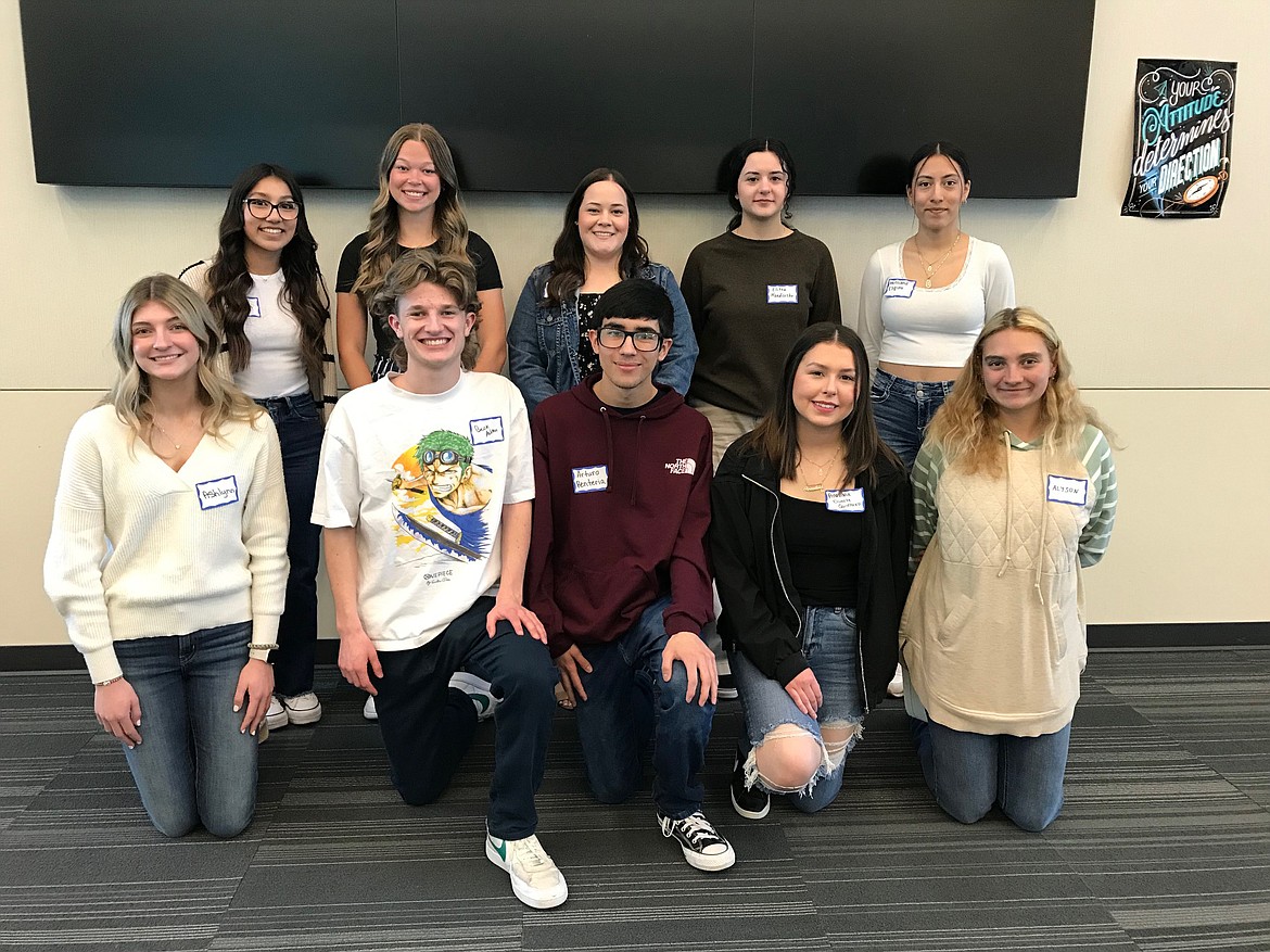 The 2024 Moses Lake Alumni Association scholarship recipients. Front, from left: Ashlynn Tate, Beck Ashton, Arturo Renteria Anguiano,  Anasilva Duarte-Quintero, Alyson Bushnell. Back, from left: Yarely Morfin, Addison Nighswonger, Kimberly Garcia,  Elitsa Mandevska,  Mitziana Espino Mancilla.
Not pictured: Not present for the picture were Kyia Hunter-Kanoff, Blazer Luiten and Gabriella Servin.