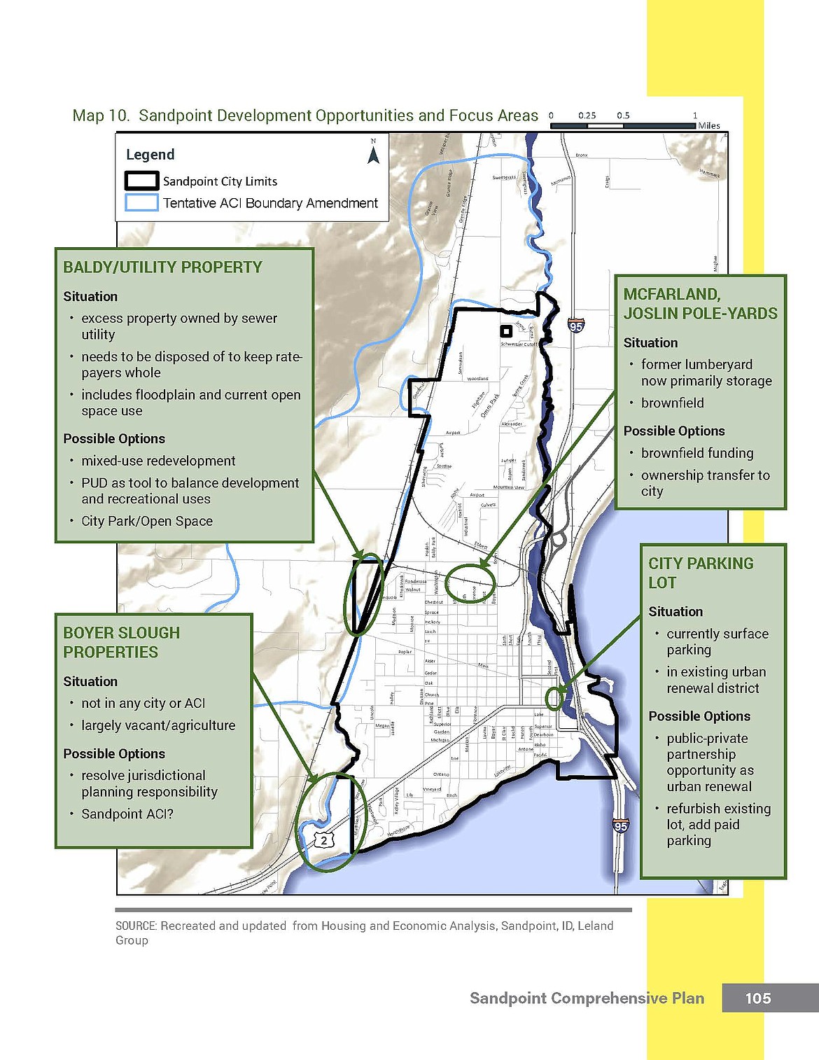 Several development opportunities and focus areas were highlighted on page 105 of the plan.