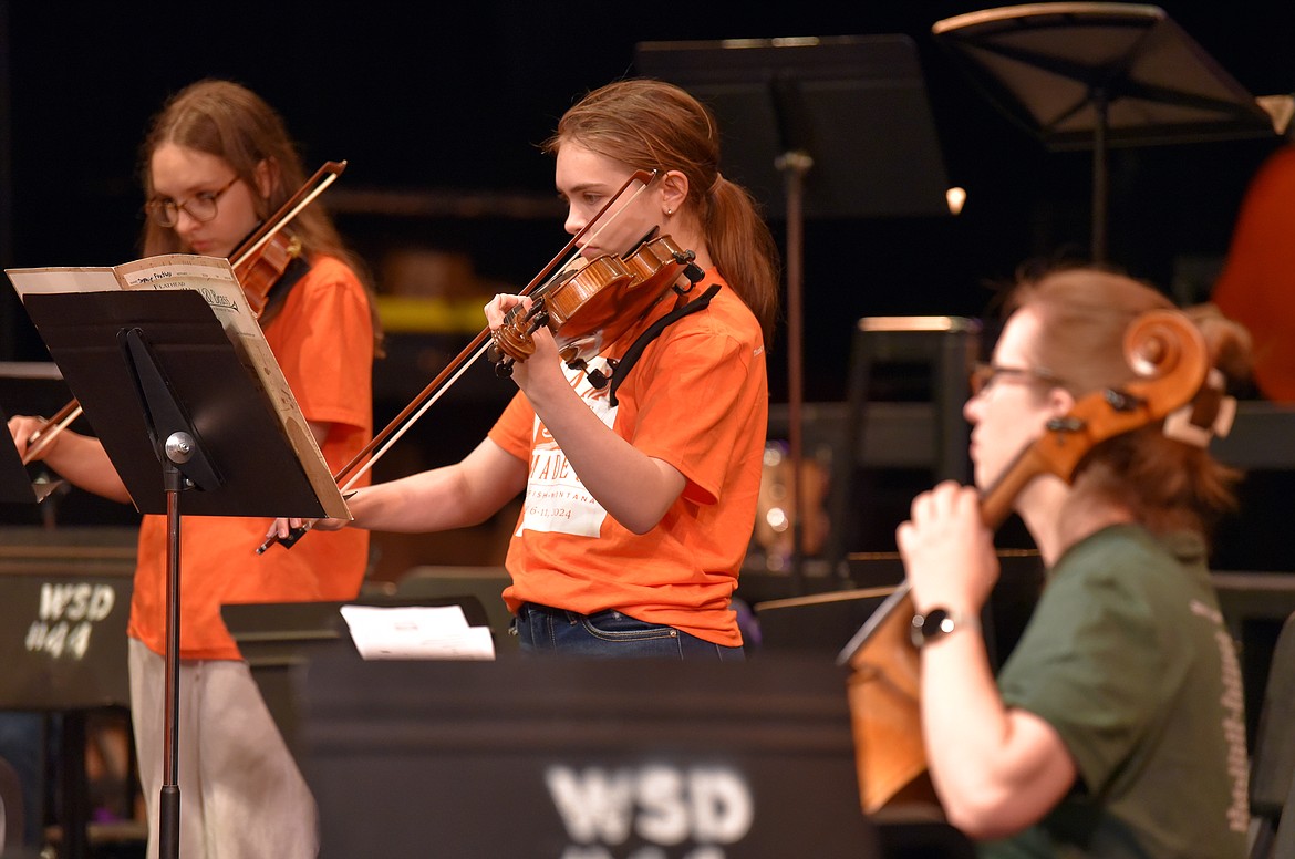 Juniper Dennis, Kalina Bruckerhoff and Summer Boggess perform at the Camp Festival Amadeus concert. (Julie Engler/Whitefish Pilot)