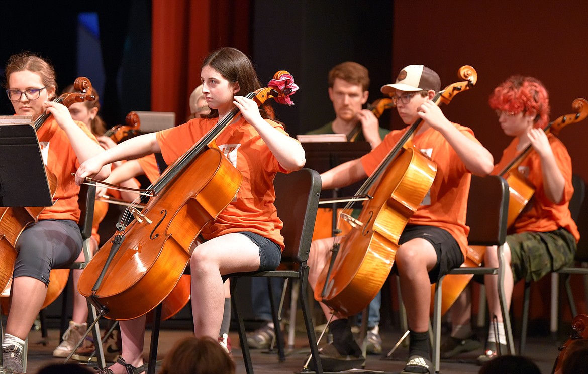 Hailey Simon leads cello section during the Camp Festival Amadeus concert. (Julie Engler/Whitefish Pilot)